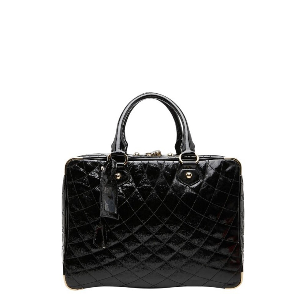 Bally Quilted Handbag Boston Bag Black Enamel Women's BALLY
